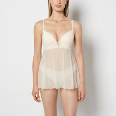 La Senza Push Up Babydoll in Timeless Lace with Mesh in Pearled Ivory