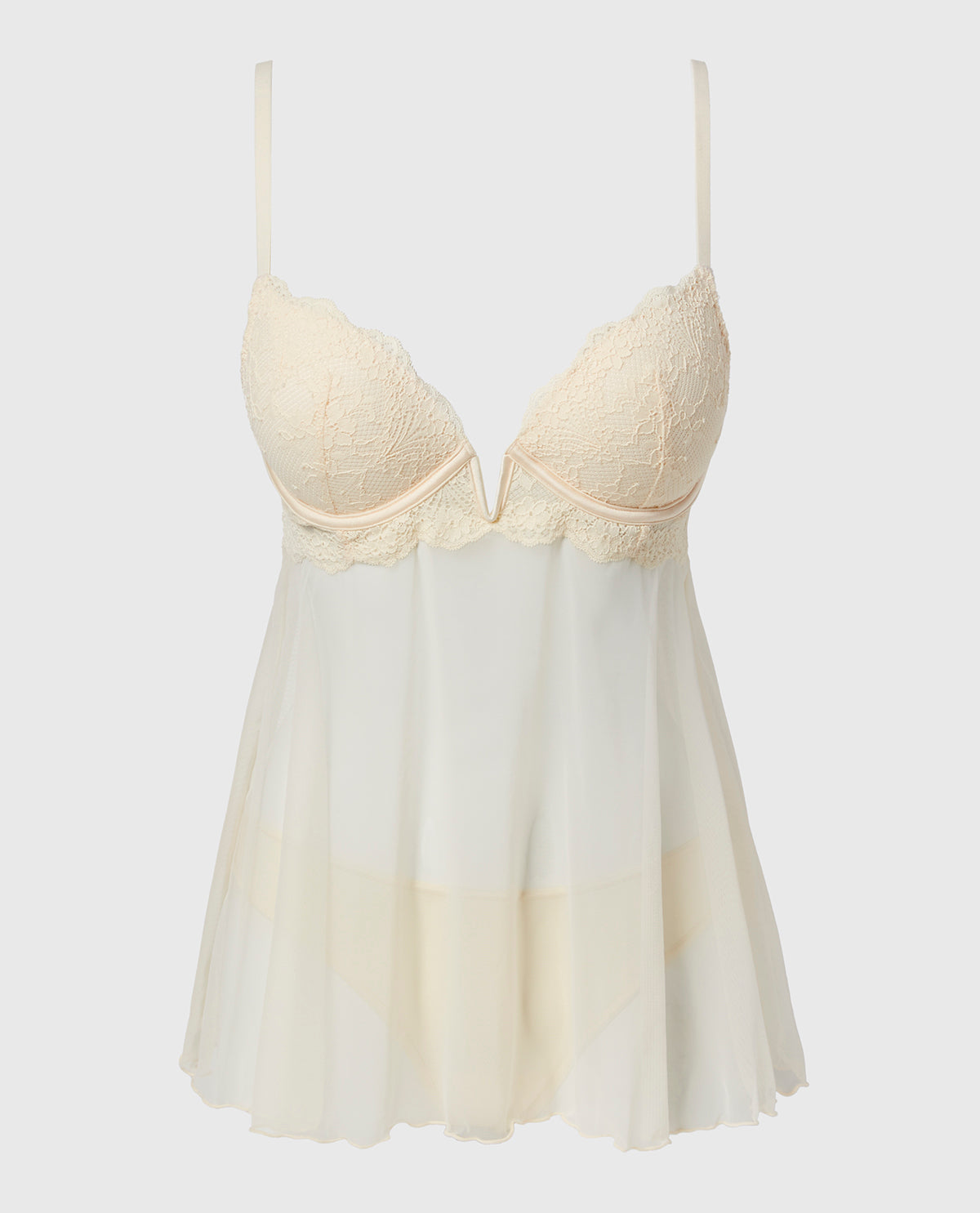 La Senza Push Up Babydoll in Timeless Lace with Mesh in Pearled Ivory