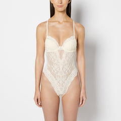 La Senza Lightly Lined Bodysuit with Timeless Lace in Pearled Ivory