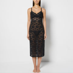 La Senza Designer Collection Midi Length Slip in Timeless Lace in Tuxedo Black