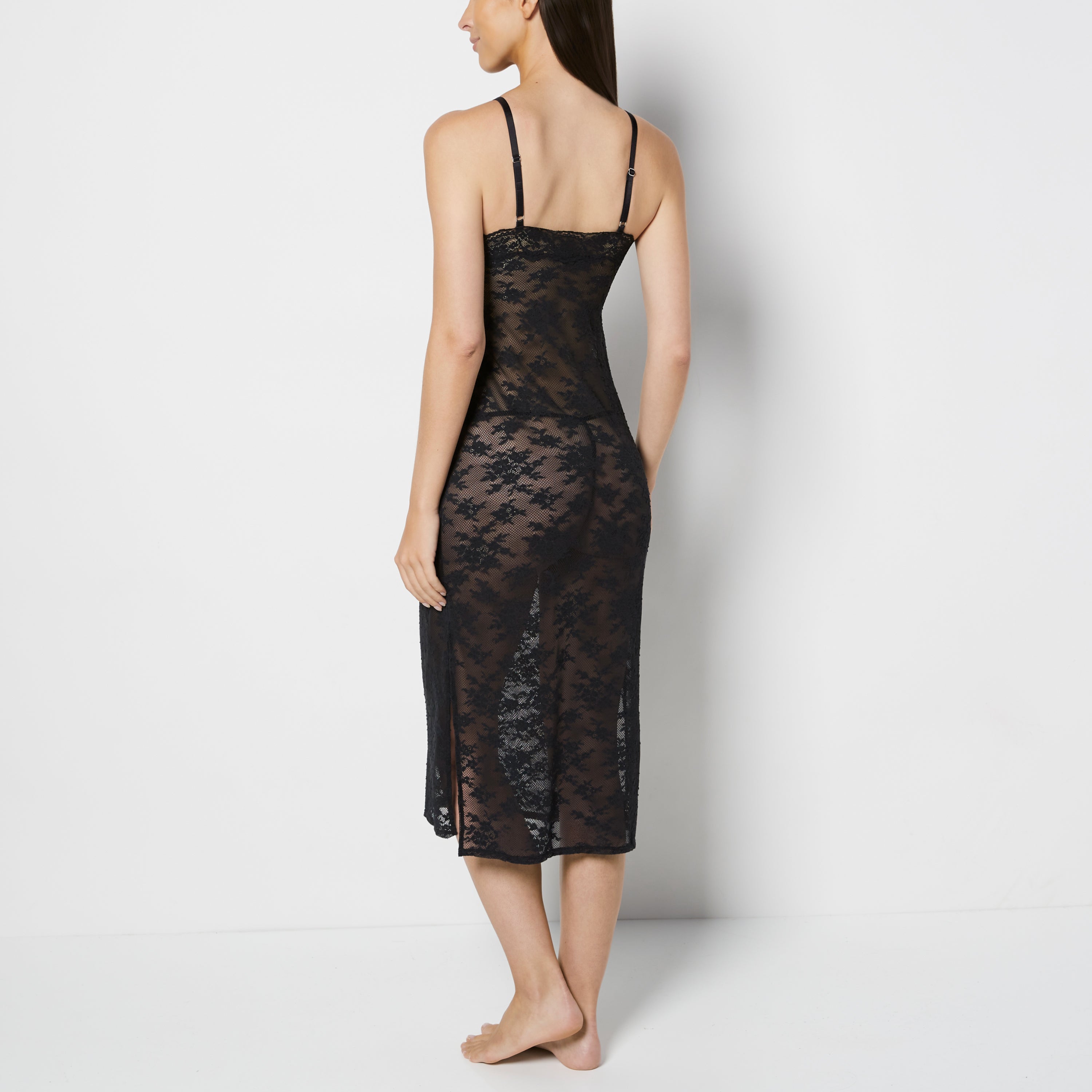 La Senza Designer Collection Midi Length Slip in Timeless Lace in Tuxedo Black