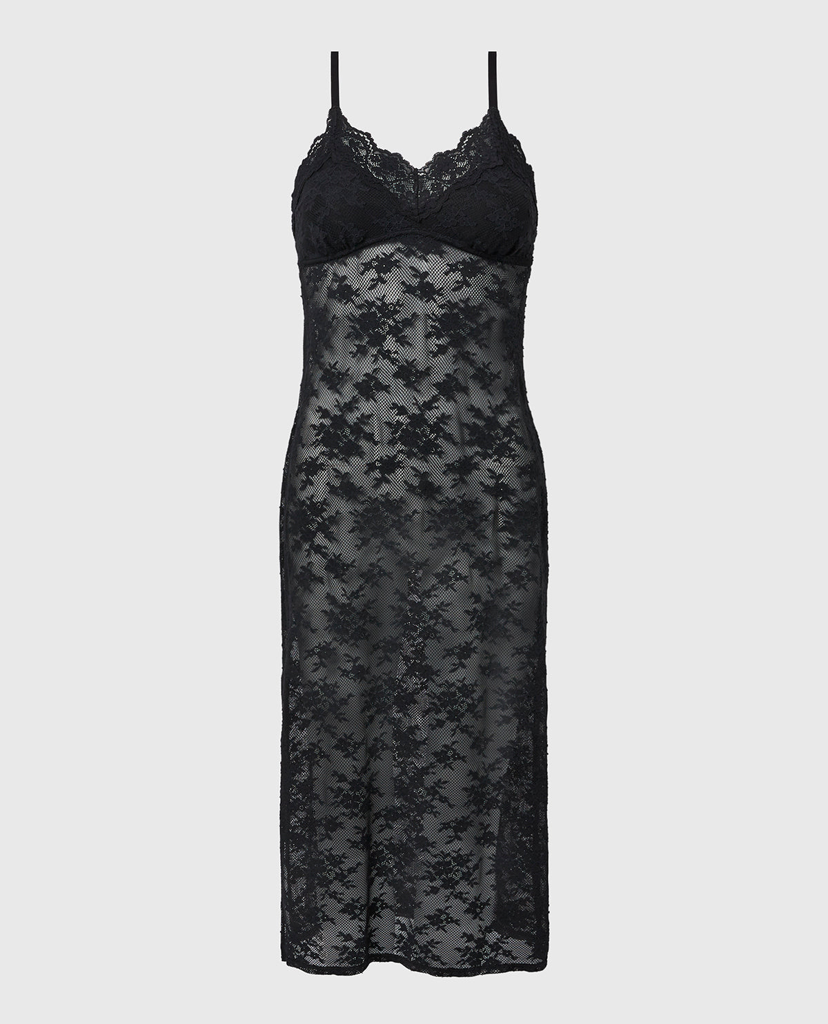 La Senza Designer Collection Midi Length Slip in Timeless Lace in Tuxedo Black