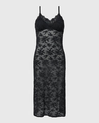 La Senza Designer Collection Midi Length Slip in Timeless Lace in Tuxedo Black
