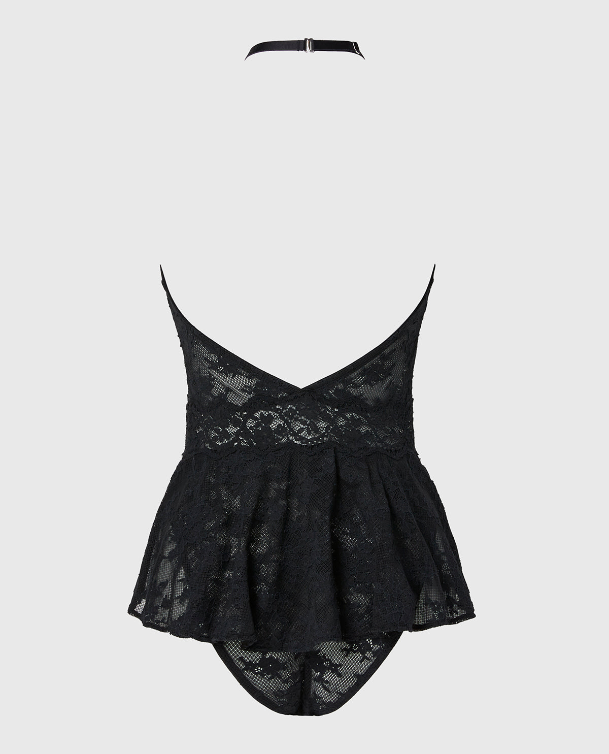 La Senza Designer Collection Unlined Halter Bodysuit in Timeless Lace in Tuxedo Black