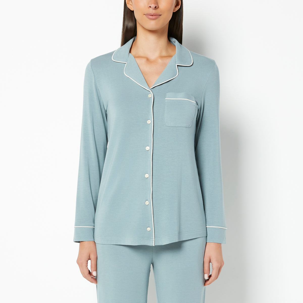 La Senza Casual Sleep Long Sleeve Button Down Top in Lead