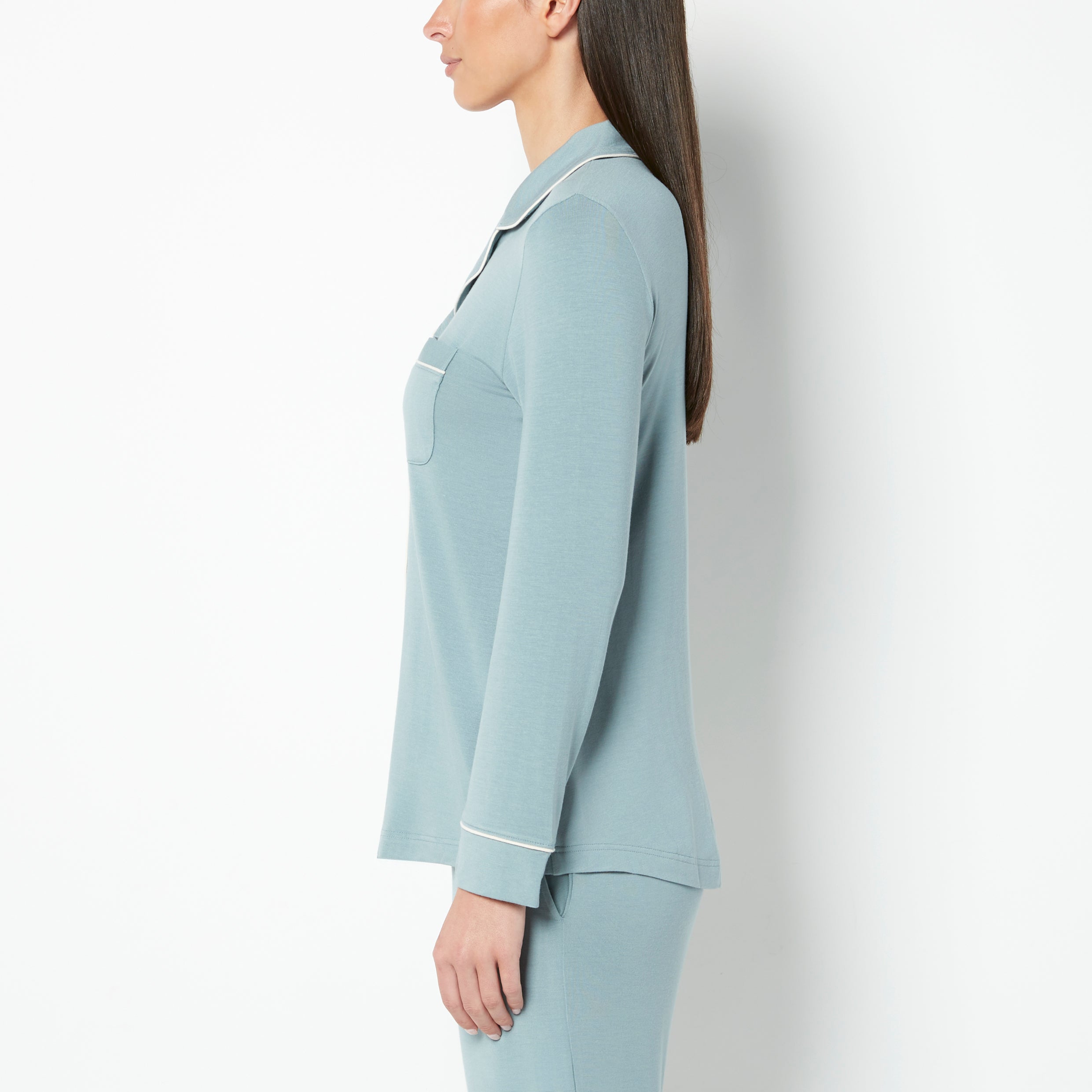 La Senza Casual Sleep Long Sleeve Button Down Top in Lead