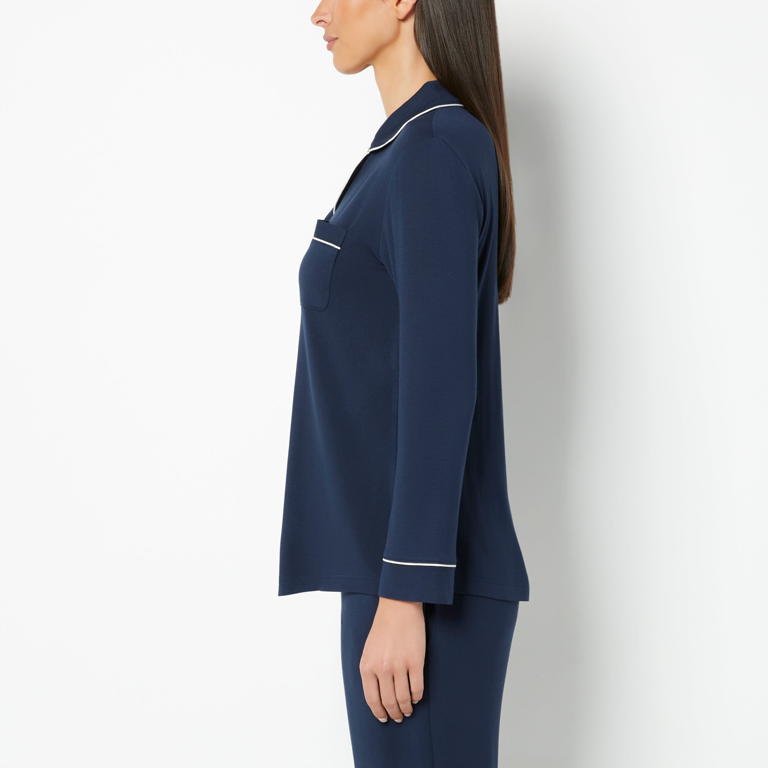La Senza Casual Sleep Long Sleeve Button Down Top in Navy Blazer