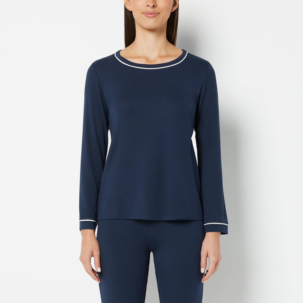 La Senza Casual Sleep Long Sleeve Scoop Neck Top in Navy Blazer