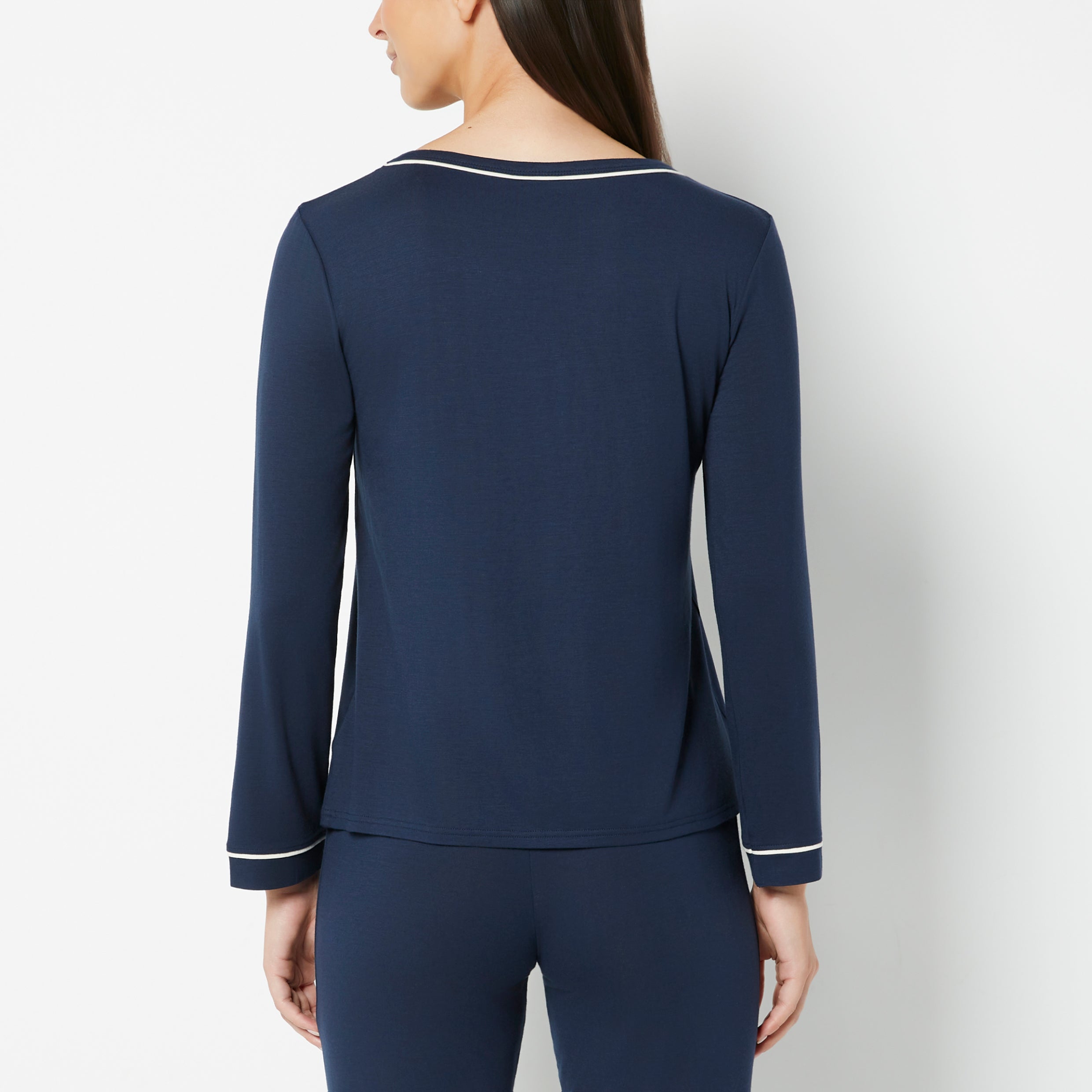 La Senza Casual Sleep Long Sleeve Scoop Neck Top in Navy Blazer