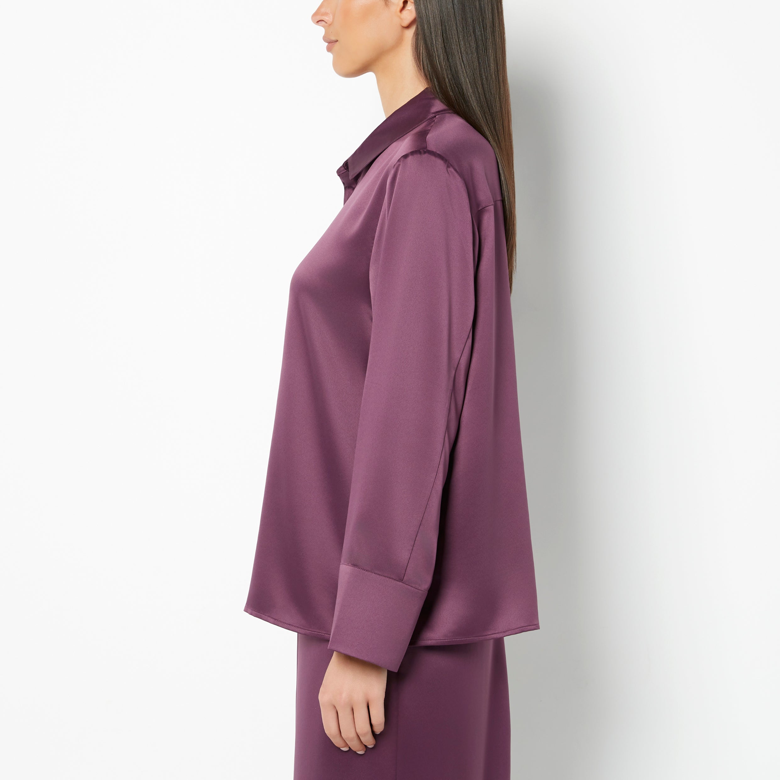 La Senza Casual Sleep Hammered Satin Button Down Top in Blackberry Wine