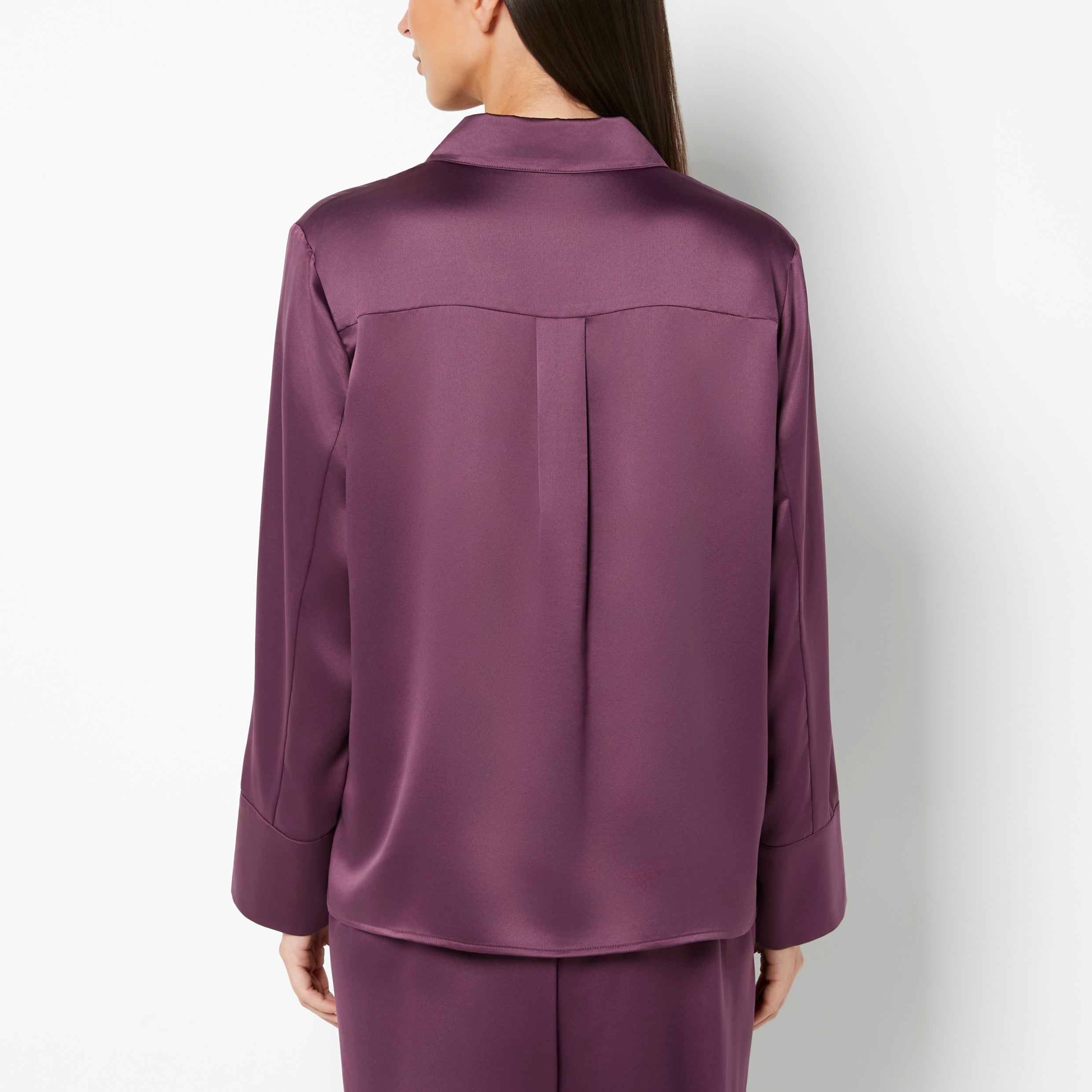 La Senza Casual Sleep Hammered Satin Button Down Top in Blackberry Wine
