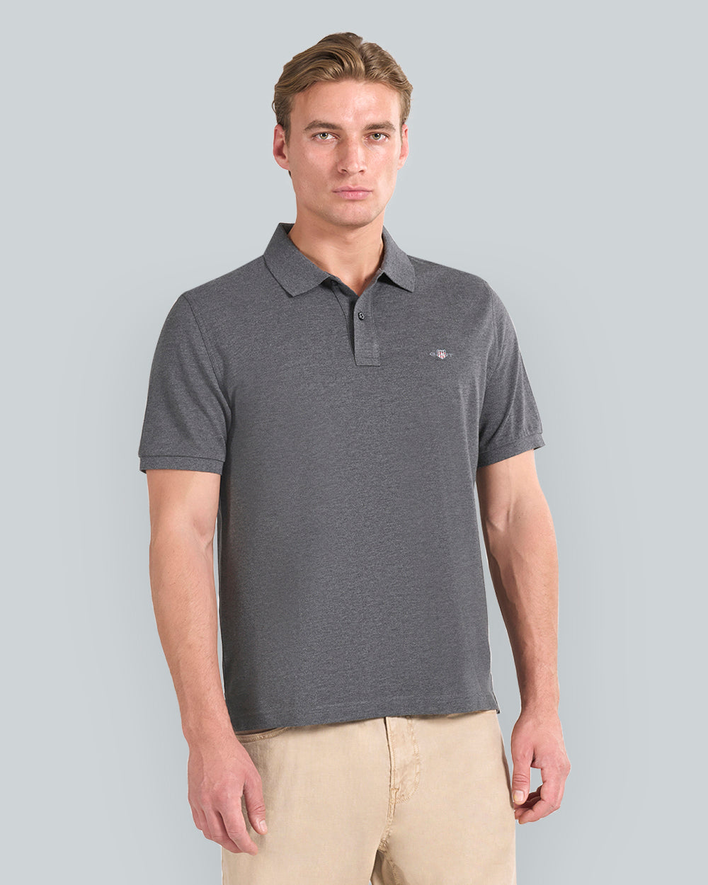Regular Fit Shield Piqué Polo Shirt Antracit Melange / L