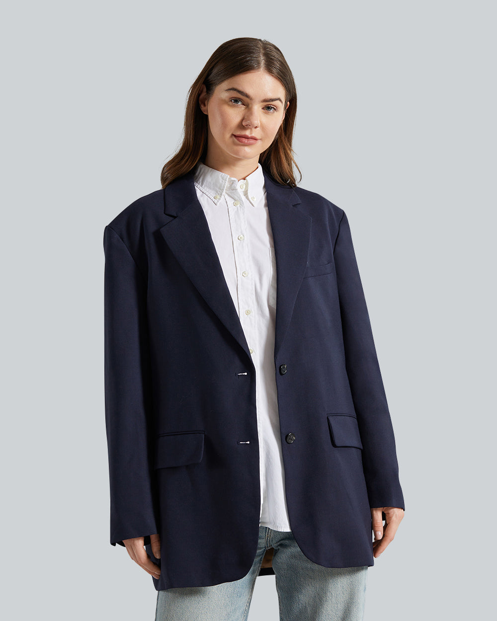 Gant Oversized Fit Wool Blazer – Relaxed Cut, Structured Wool Evening Blue / 36