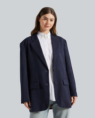 Gant Oversized Fit Wool Blazer – Relaxed Cut, Structured Wool Evening Blue / 36