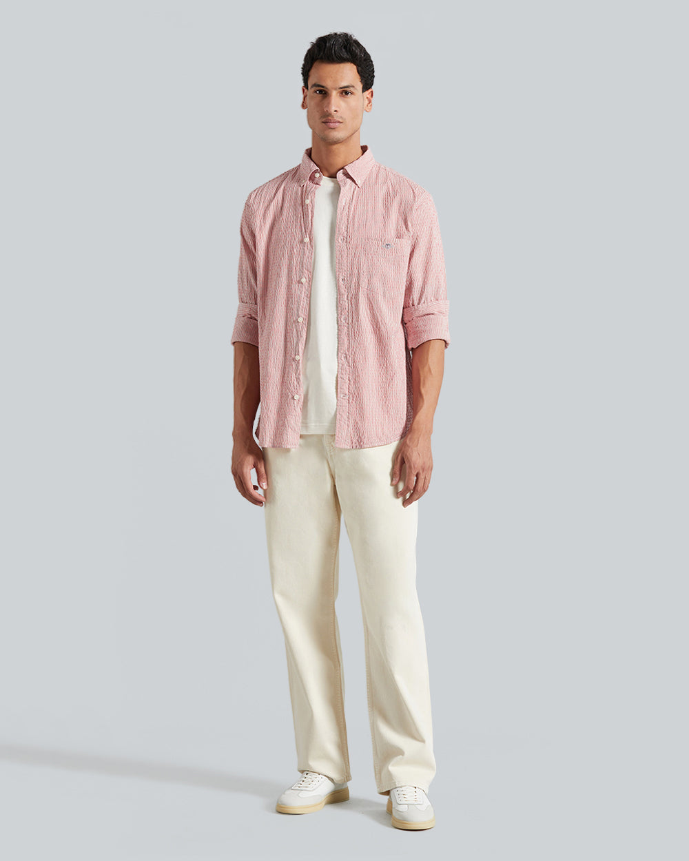 Regular Fit Seersucker Stripe Shirt Sunset Pink / L