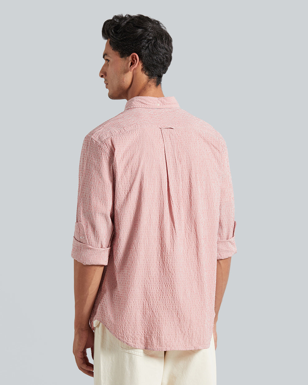 Regular Fit Seersucker Stripe Shirt Sunset Pink / L