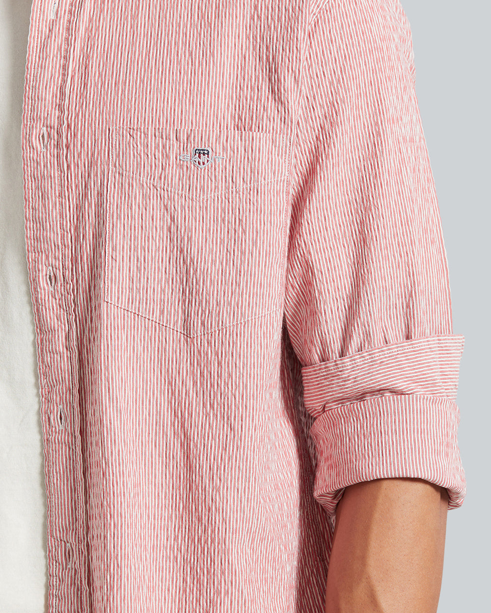 Regular Fit Seersucker Stripe Shirt Sunset Pink / L