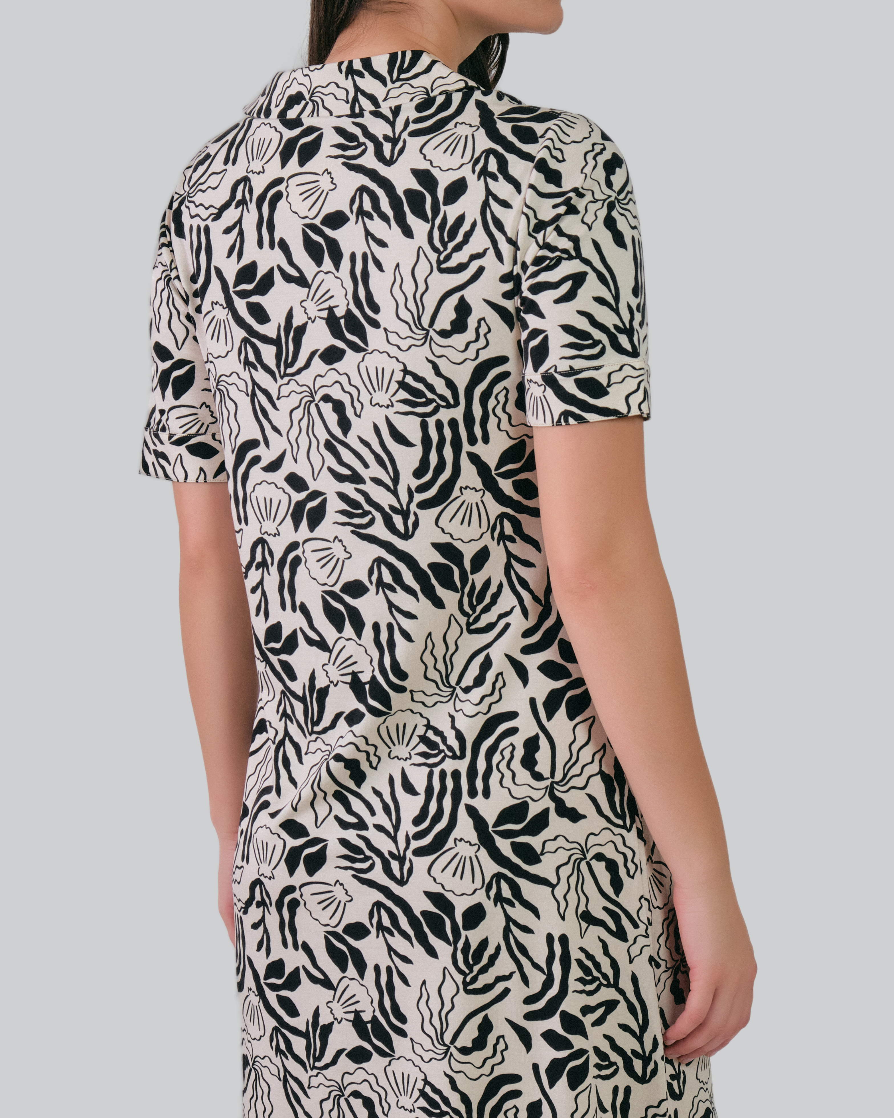 Palm Print Jersey Shirt Dress Soft Oat / M