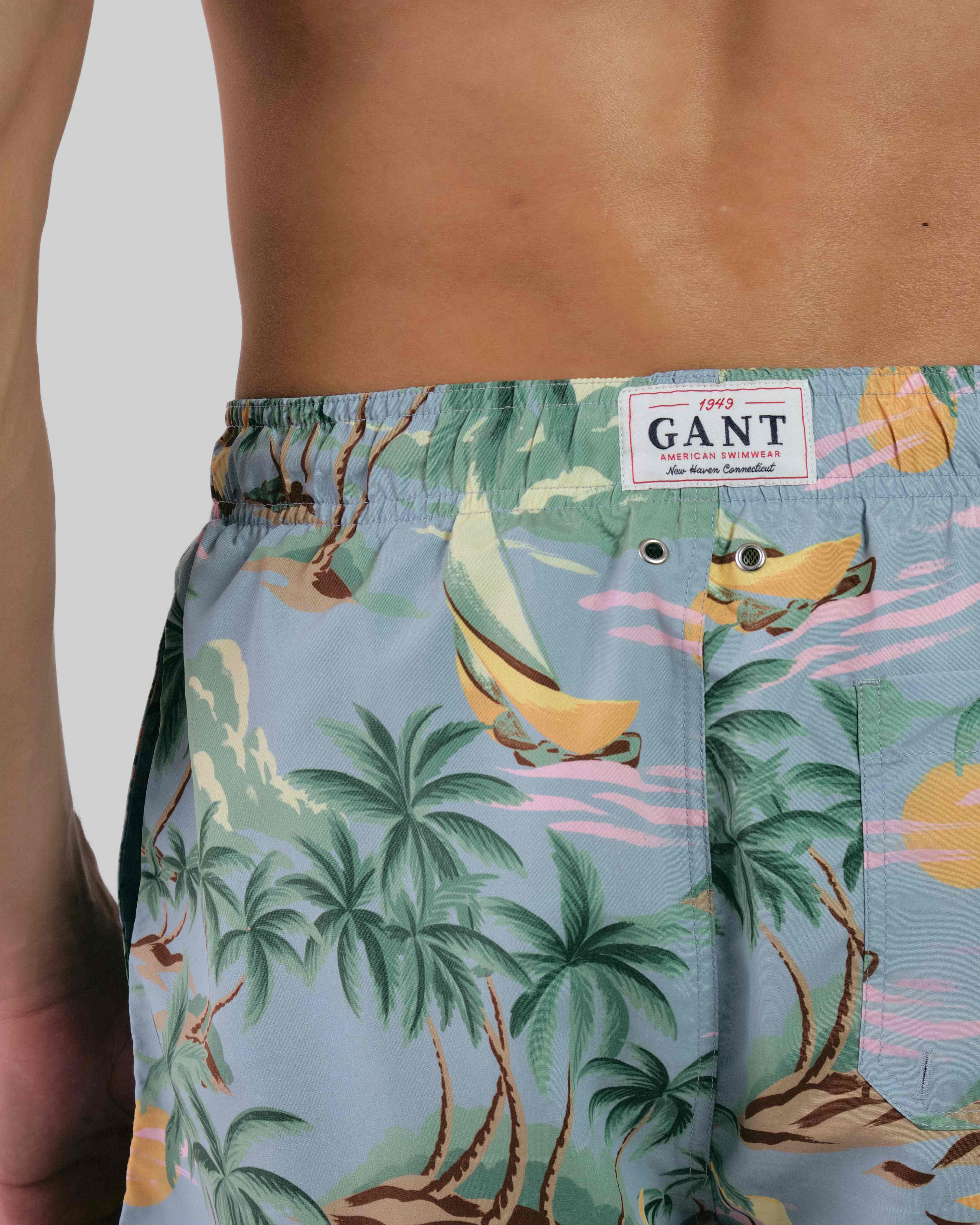 Hawaii Print Swim Shorts Dove Blue / M