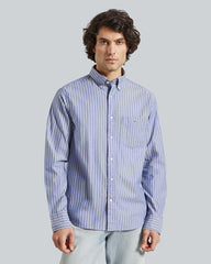 Reg Brushed Twill Stripe Shirt Blue / L