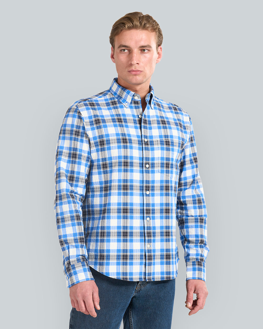REG TEXTURE CHECK SHIRT Blue / L