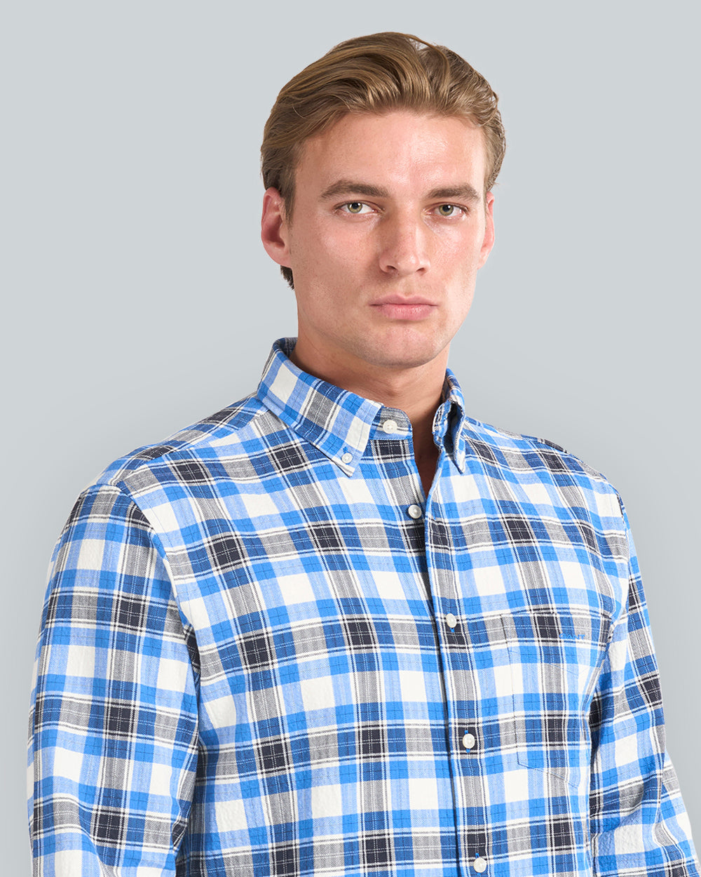 REG TEXTURE CHECK SHIRT Blue / L