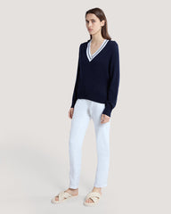 CONTRAST V-NECK Blue / M