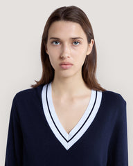 CONTRAST V-NECK Blue / M