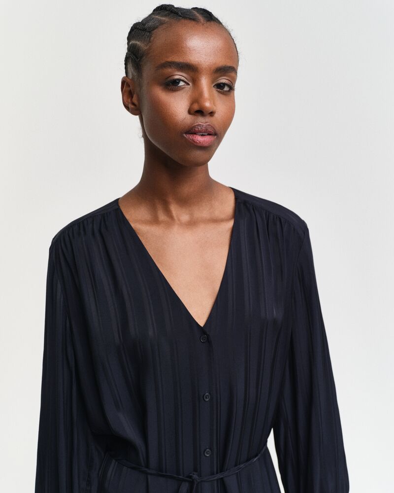 RELAXED SATIN STRIPE SHIRT DRESS Black / 32