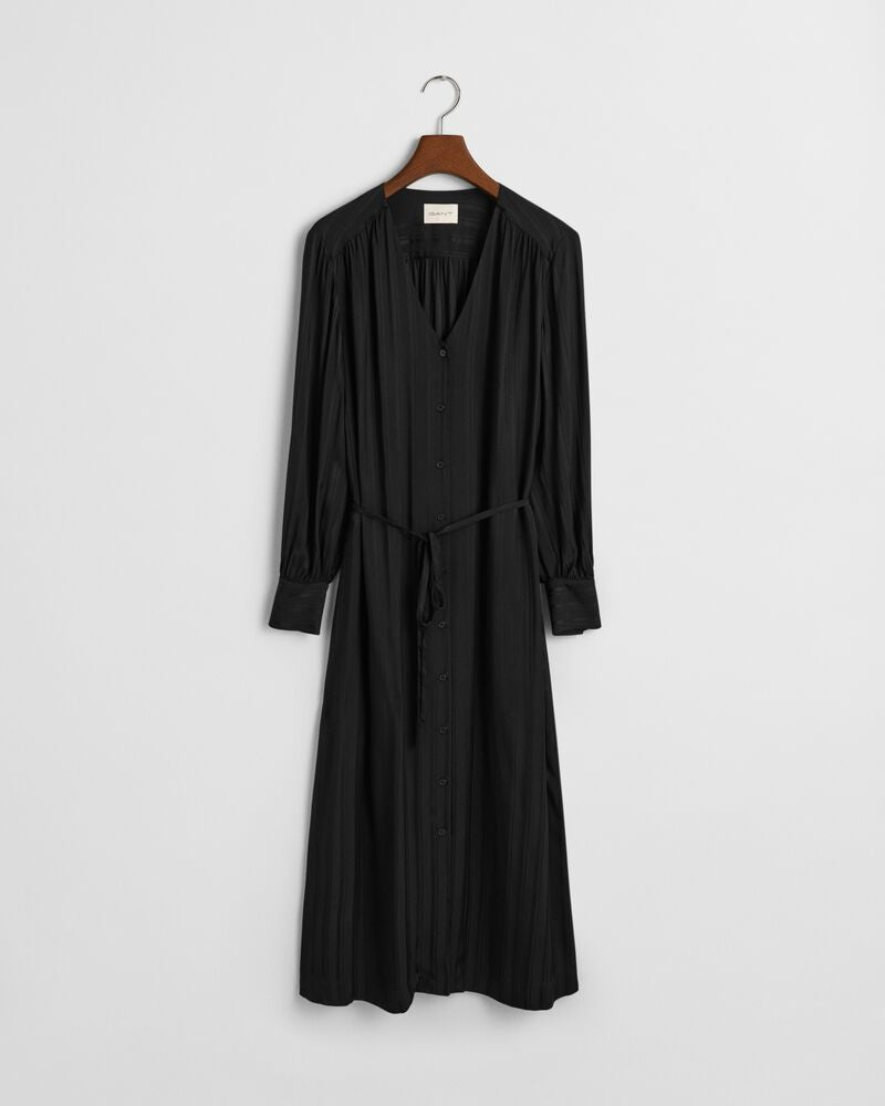 RELAXED SATIN STRIPE SHIRT DRESS Black / 32