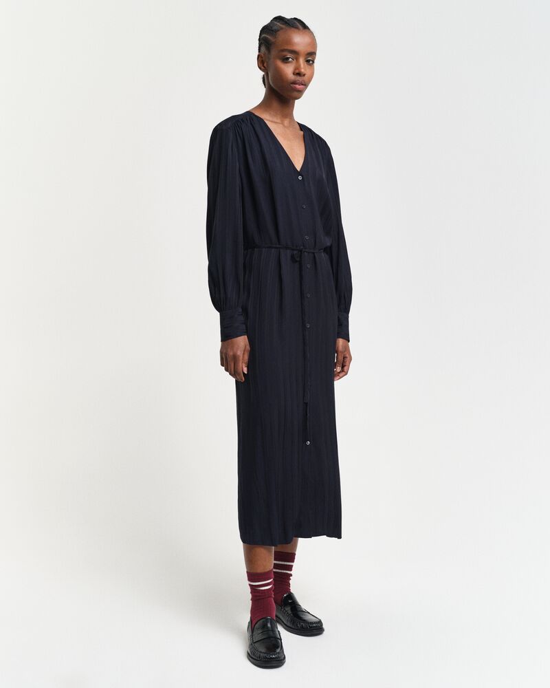 RELAXED SATIN STRIPE SHIRT DRESS Black / 32