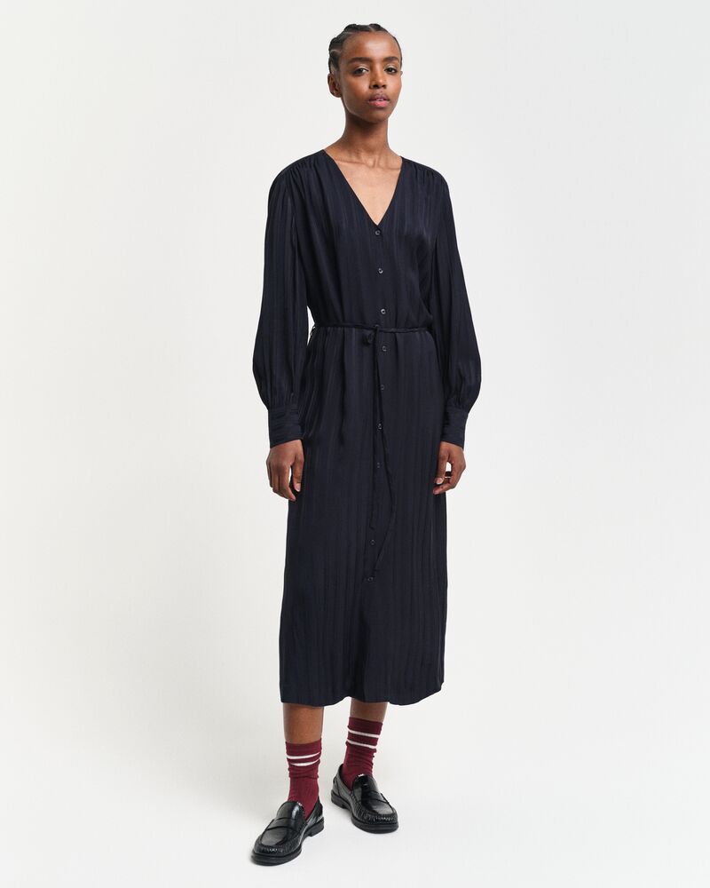 RELAXED SATIN STRIPE SHIRT DRESS Black / 32
