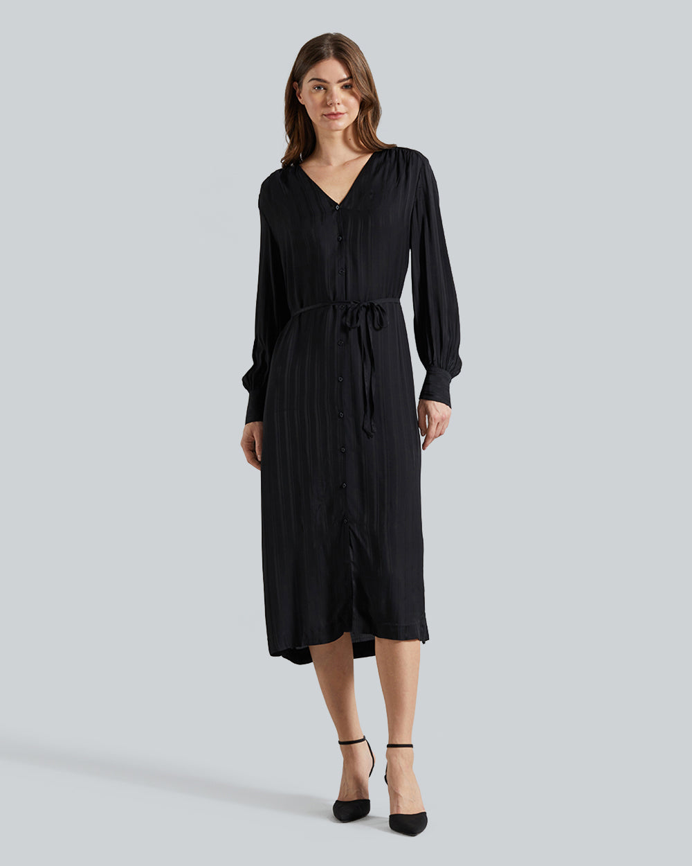 RELAXED SATIN STRIPE SHIRT DRESS
