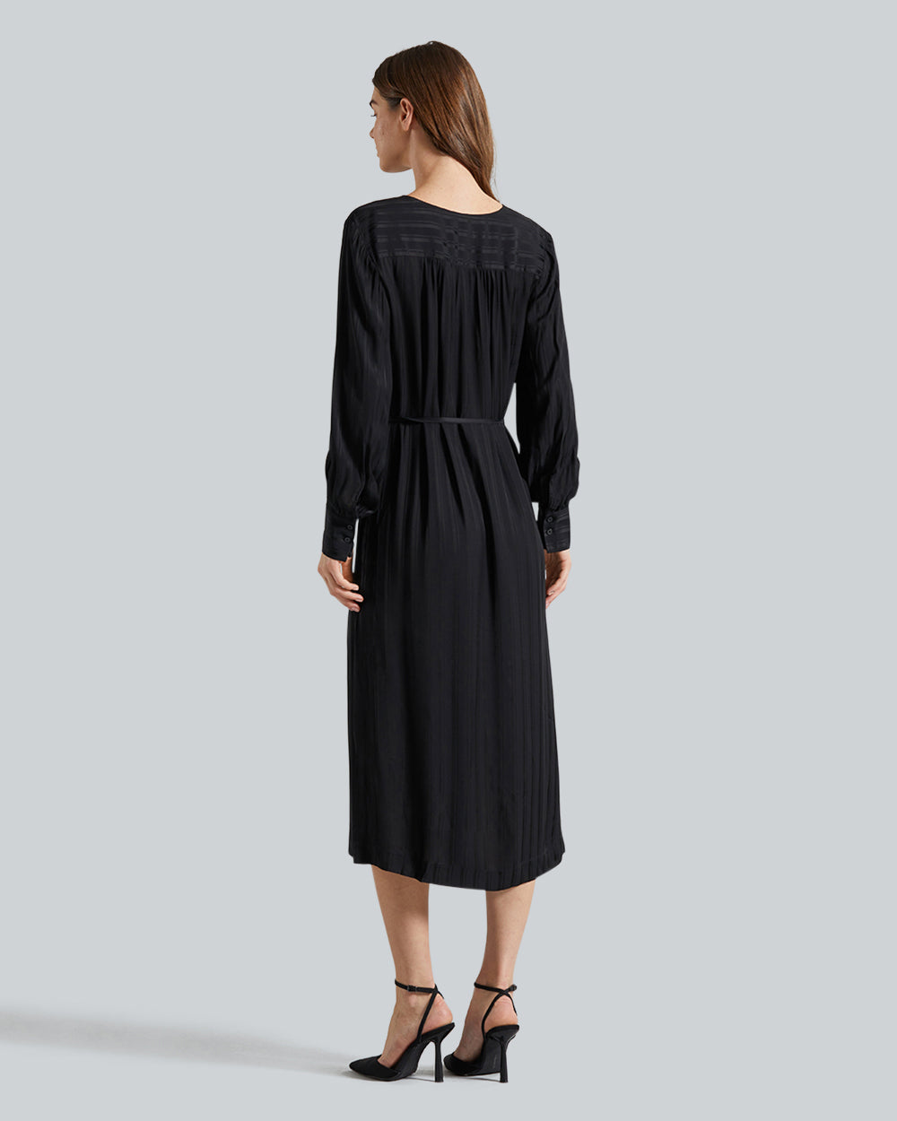 RELAXED SATIN STRIPE SHIRT DRESS Black / 36