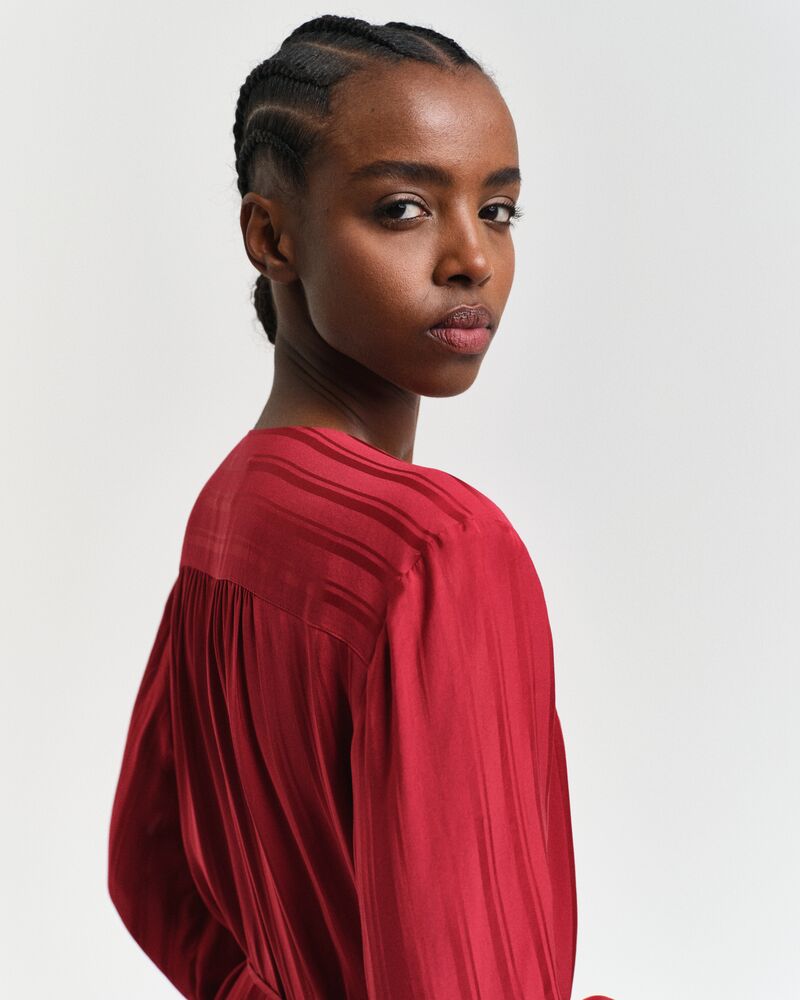 RELAXED SATIN STRIPE SHIRT DRESS Red / 32