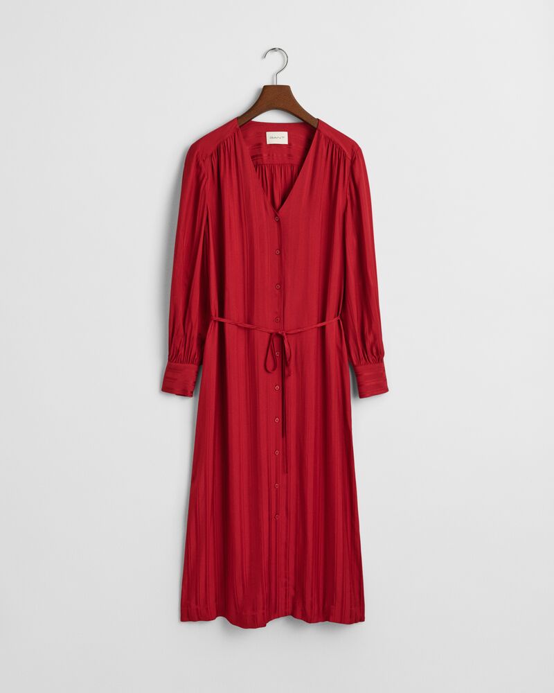 RELAXED SATIN STRIPE SHIRT DRESS Red / 32
