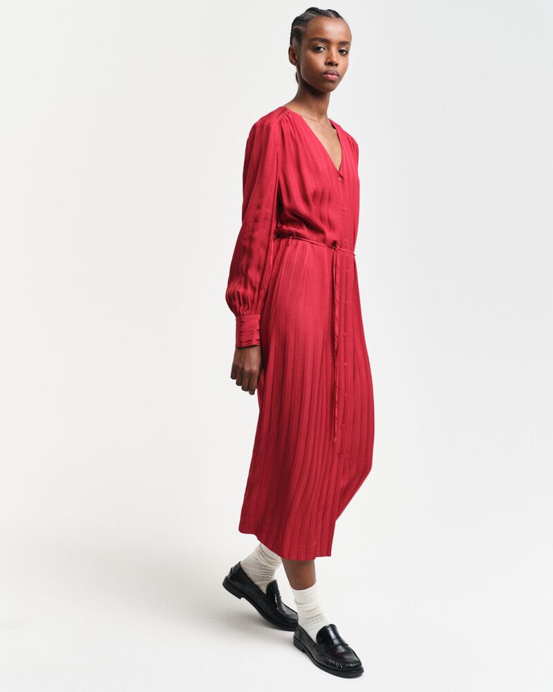 RELAXED SATIN STRIPE SHIRT DRESS Red / 32