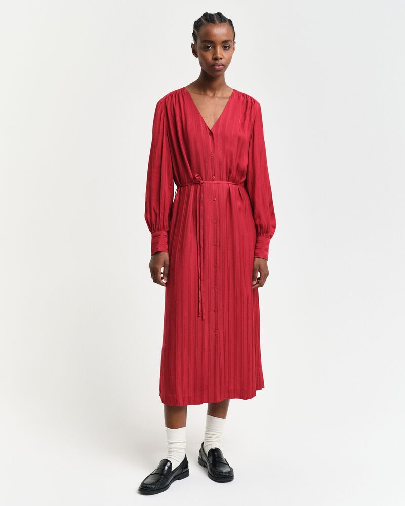 RELAXED SATIN STRIPE SHIRT DRESS Red / 32