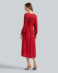 RELAXED SATIN STRIPE SHIRT DRESS Red / 36