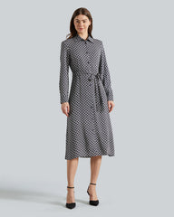 SLIM GEOMETRIC PRINTED SHIRT DRESS Blue / 36