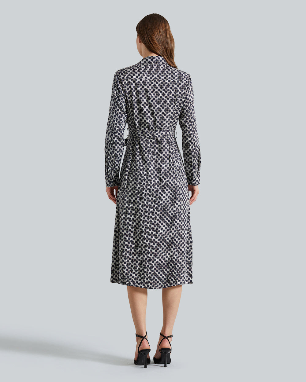 SLIM GEOMETRIC PRINTED SHIRT DRESS Blue / 36