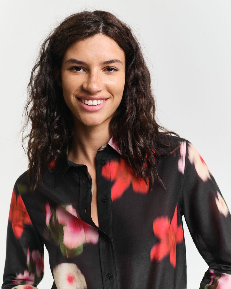 REG FLORAL CTN SILK SHIRT Black / 32