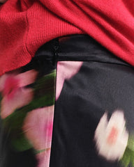 MIDI FLORAL PRINT A-LINE SKIRT Black / 32