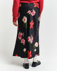 MIDI FLORAL PRINT A-LINE SKIRT Black / 32