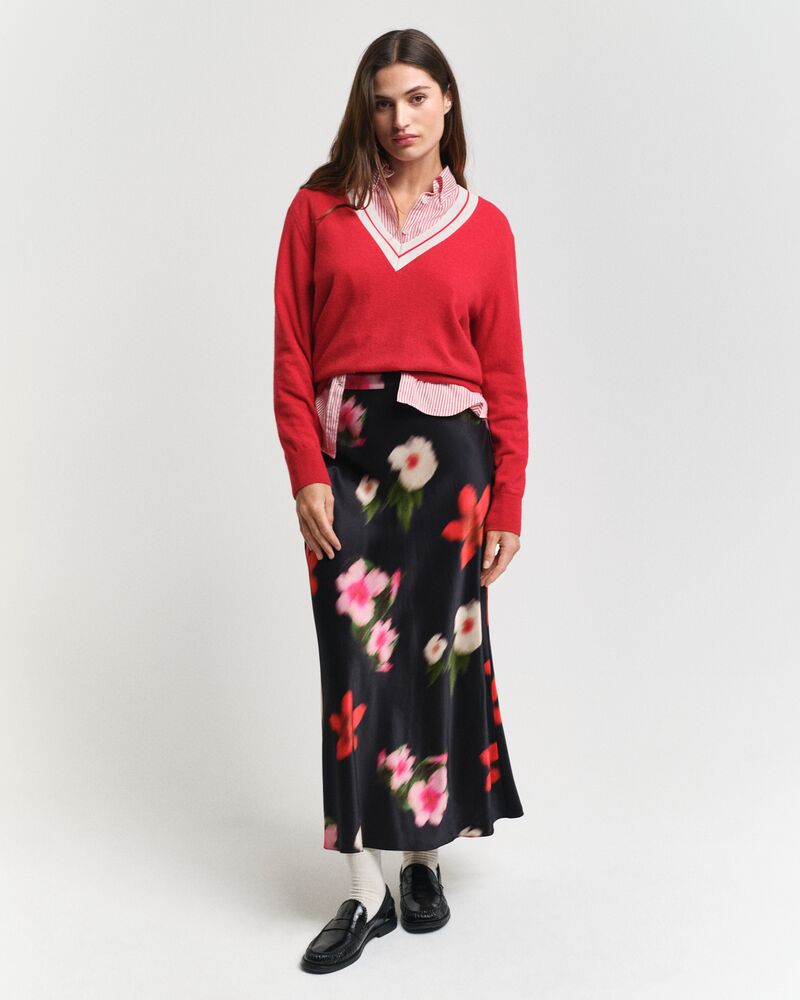 MIDI FLORAL PRINT A-LINE SKIRT Black / 32