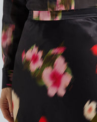 MIDI FLORAL PRINT A-LINE SKIRT Black / 36