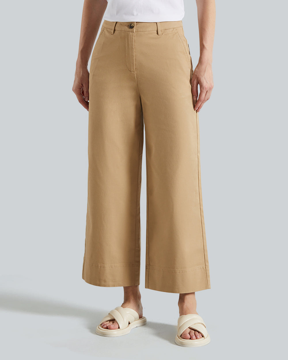 WIDE LEG CROPPED COTTON PANTS Dark Khaki / 36