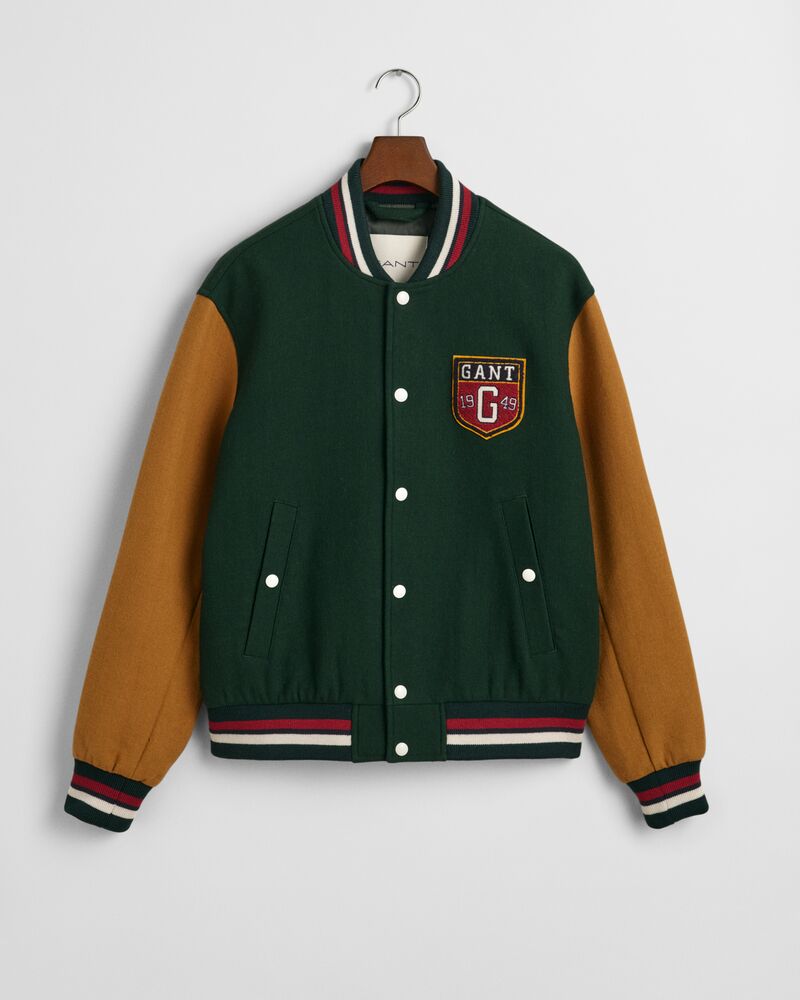 WOOL BLEND VARSITY JACKET Green / S