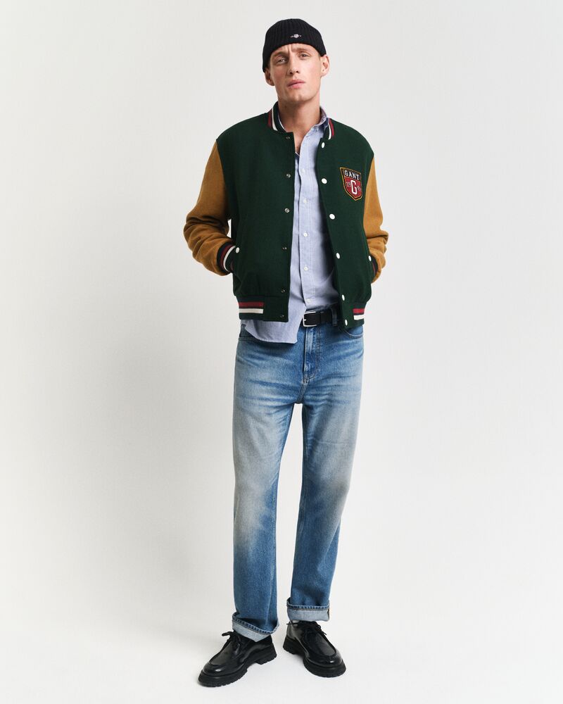 WOOL BLEND VARSITY JACKET Green / S