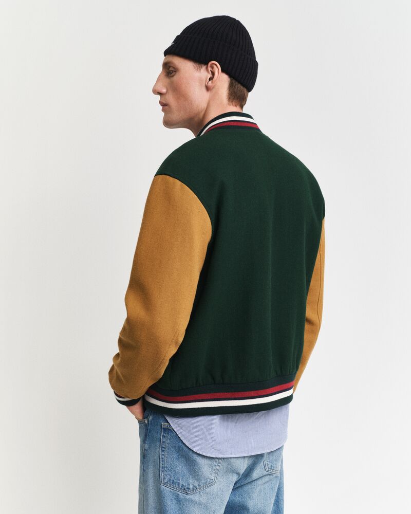WOOL BLEND VARSITY JACKET Green / S